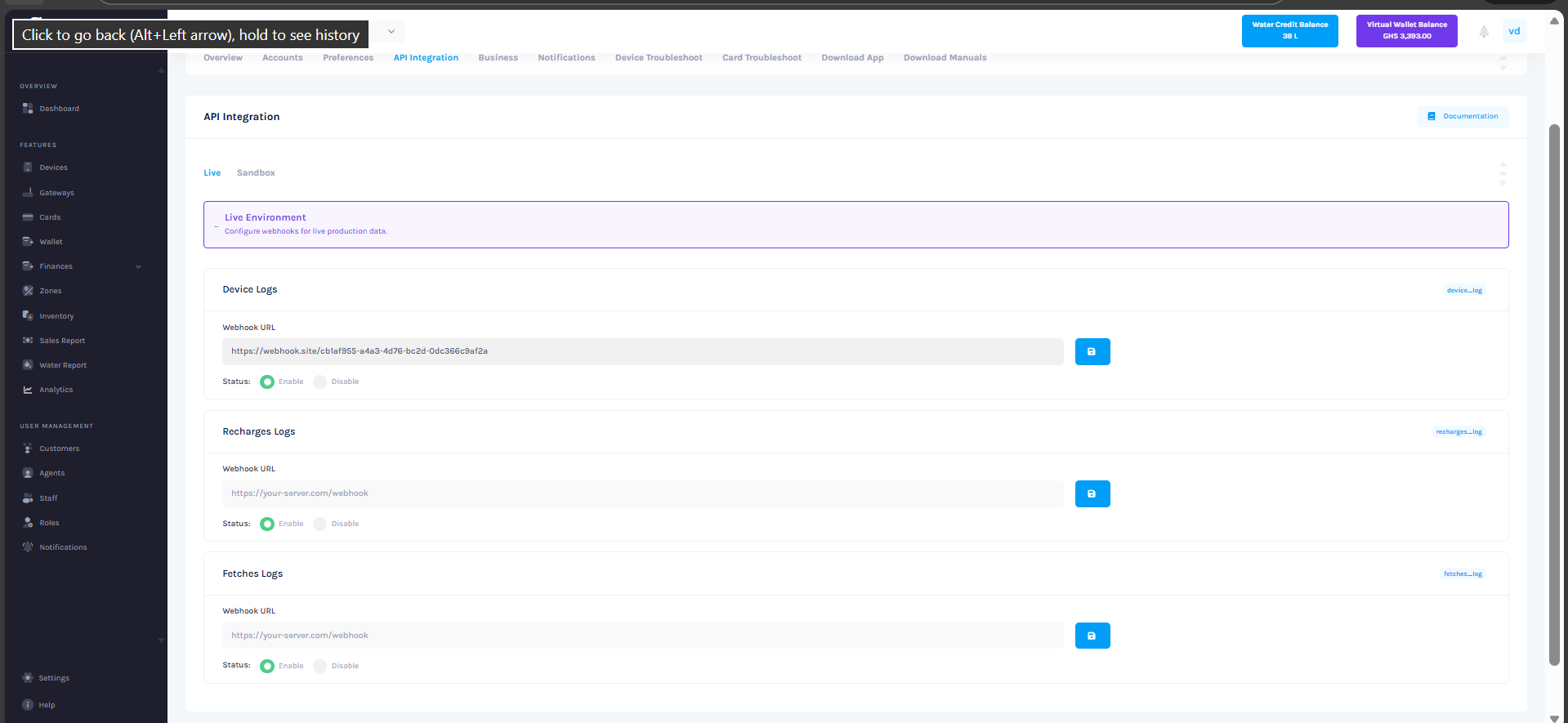 Live Webhook Setup